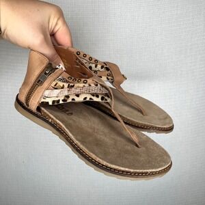 Porsha Women's Tan Leather Suede Zip Gladiator Thong Sandals Size 7M